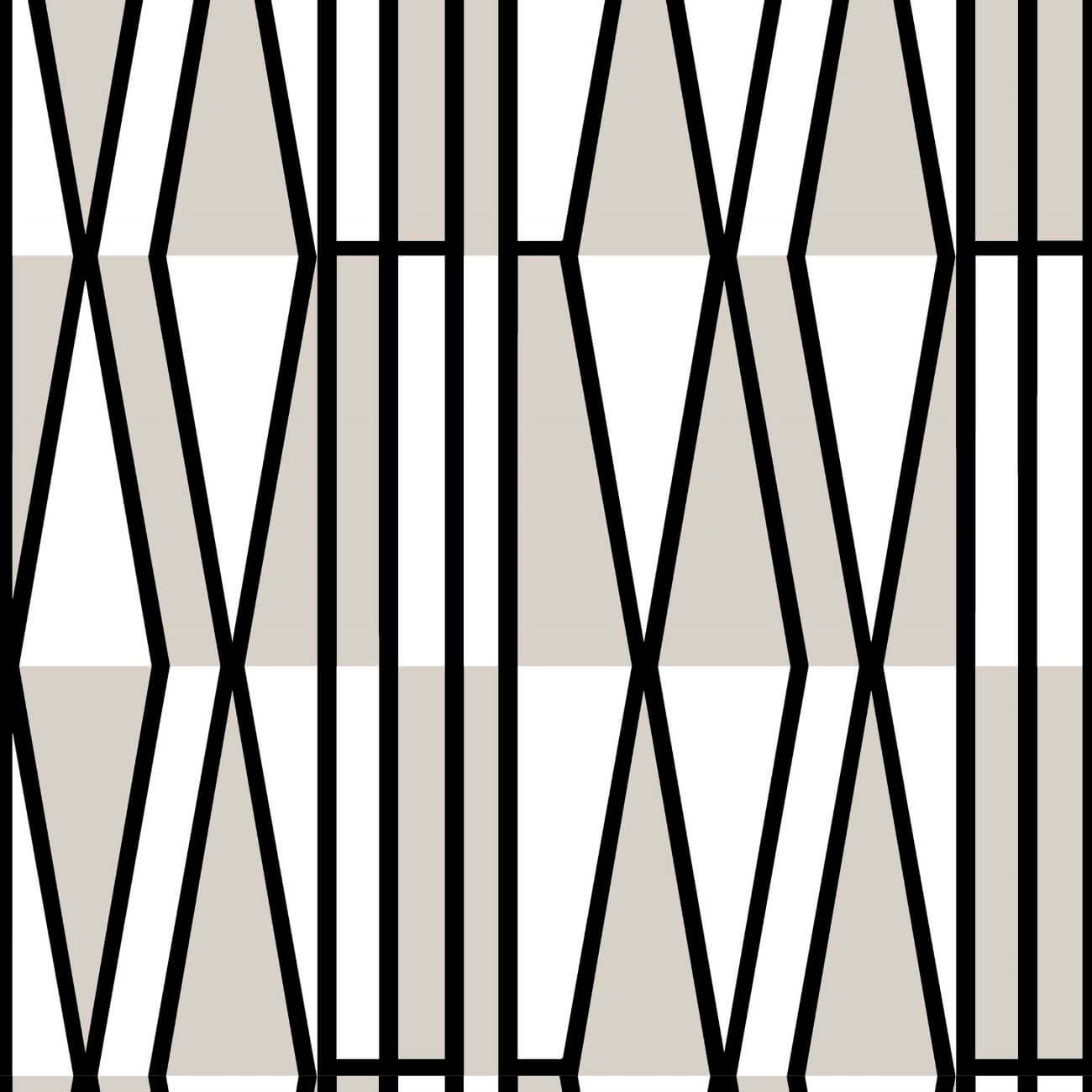 Zasłony w geometryczne wzory Vallgard. Fragment wzoru geometrycznej skandynawskiej zasłony biało czarno beżowej. Nowoczesny design