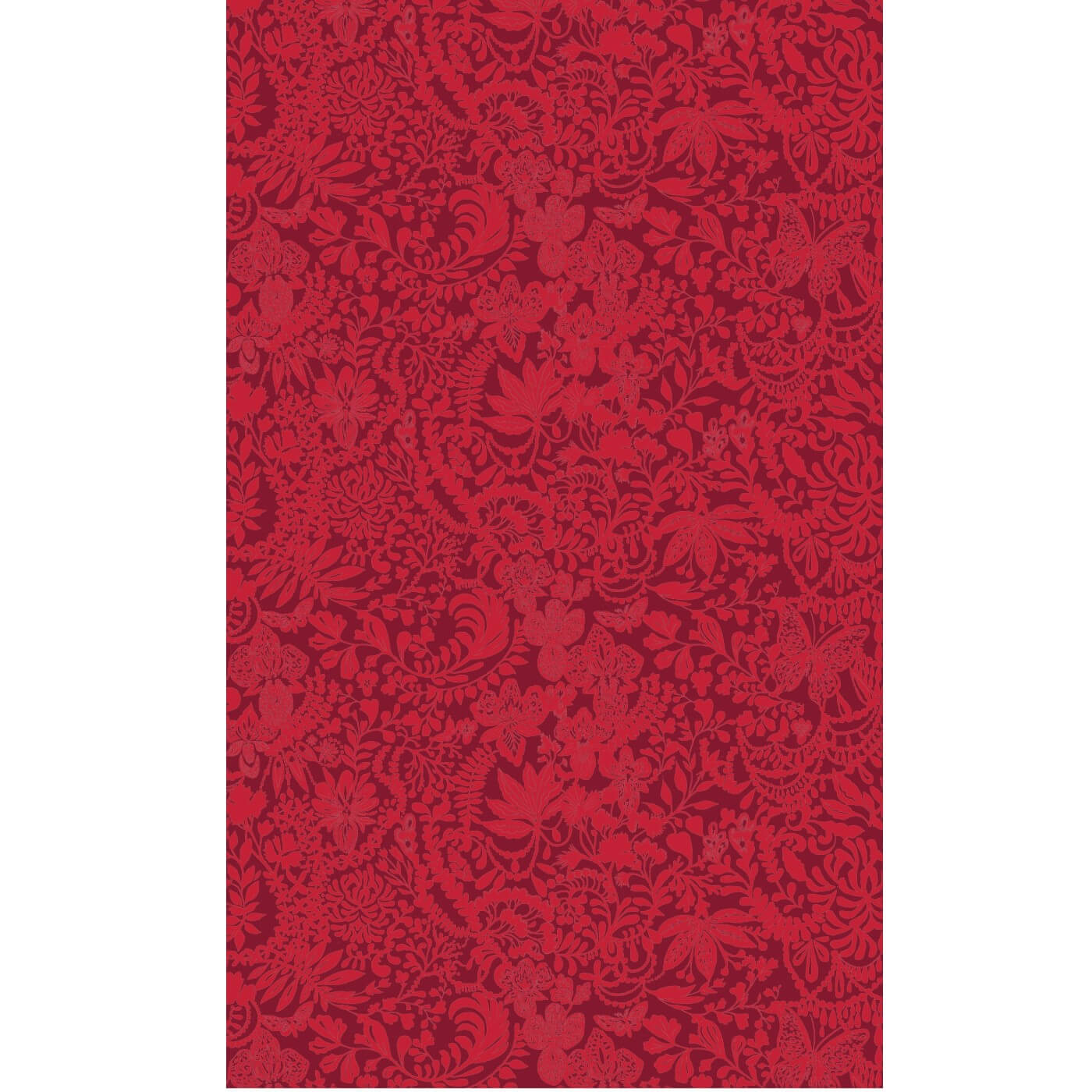 Subtelny wzór zasłony we wzory KRUMELUURI w kwiaty, liście, motyle w kolorze czerwonym