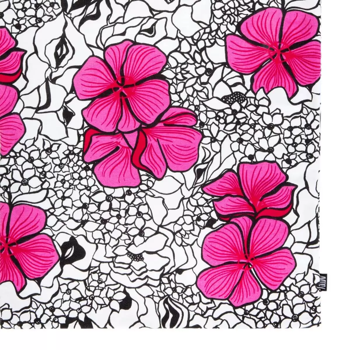 Duża torba bawełniana w kwiaty ELLE. Graficzny wzór w splecione eleganckie różowe i drobne szare kwiaty na białym tle. Skandynawski nowoczesny design