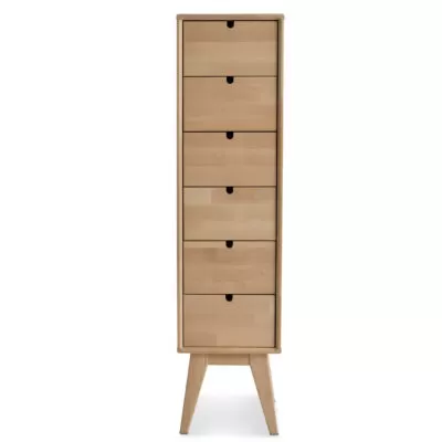 Wąska komoda z szufladami NOTTE 30 cm, drewniana wysoka z 6 szufladami, na wysokich nóżkach. Nowoczesny skandynawski design