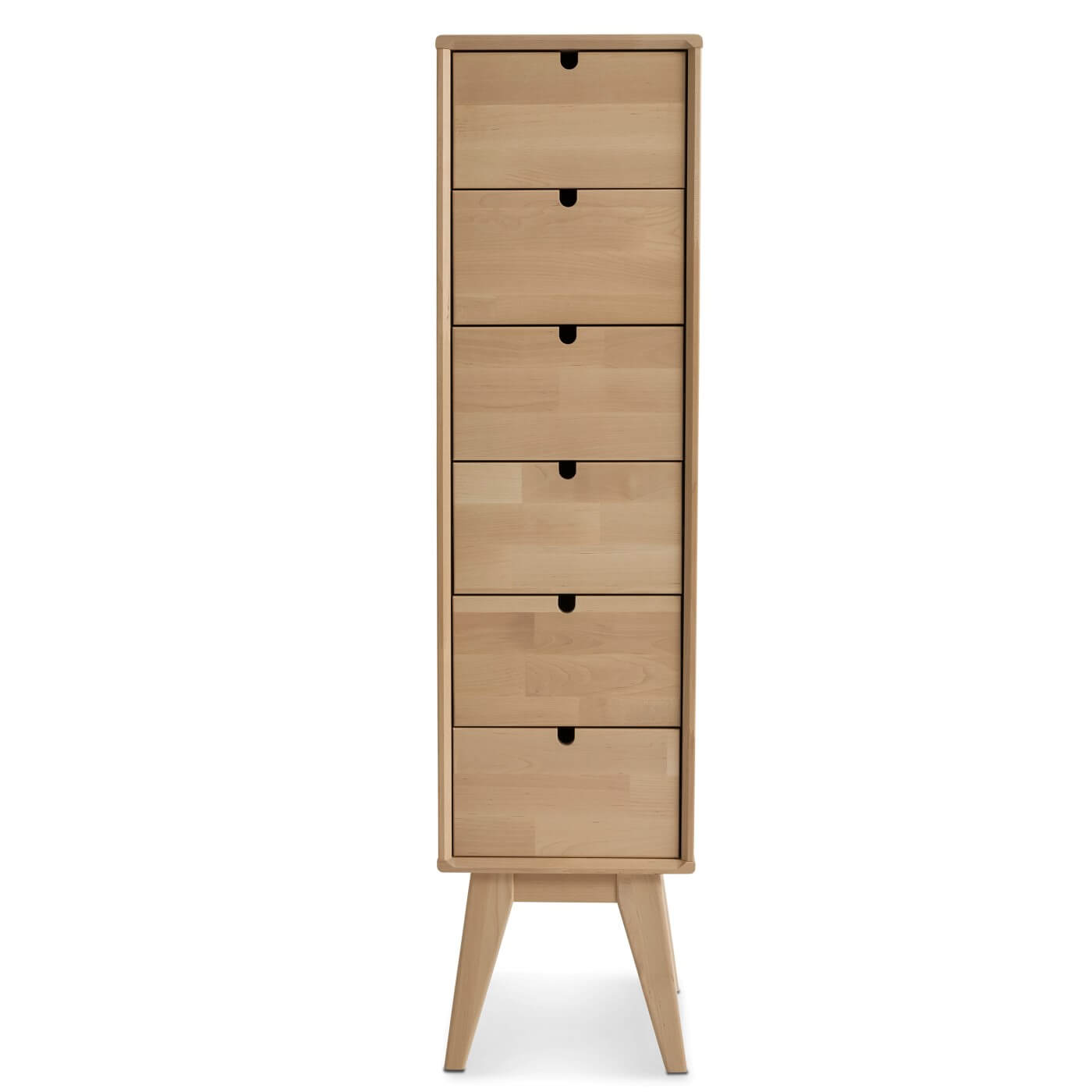 Wąska komoda z szufladami NOTTE 30 cm, drewniana wysoka z 6 szufladami, na wysokich nóżkach. Nowoczesny skandynawski design