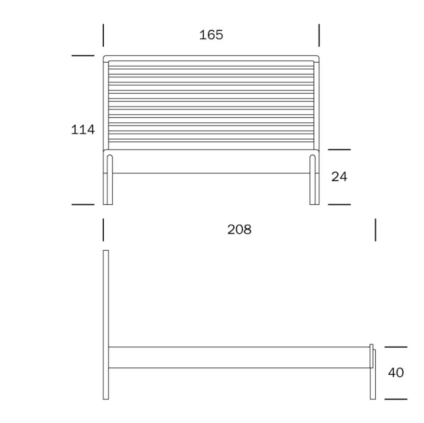 Łóżko design LENNU. Wymiary łóżka do sypialni 160x200 na wysokich nóżkach ze szczytem ażurowym z drewna brzozy skandynawskiej przedstawione na rysunku technicznym