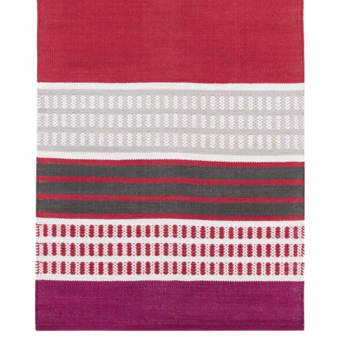 Dywan skandynawski czerwony 80x150 PALLAS. Geometryczny wzór w czerwone pasy i paski dywanu z bawełny do nowoczesnej sypialni w stylu skandynawskim