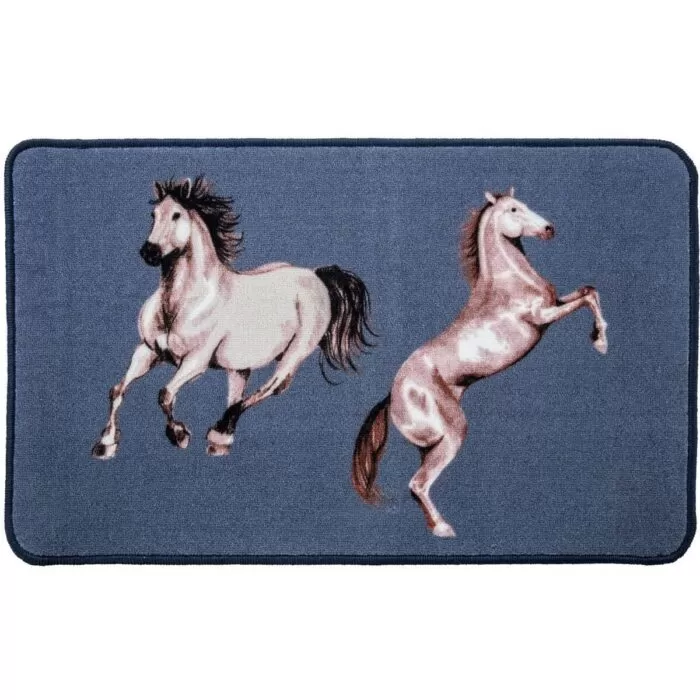Dywanik w konie niebieski RATSU. Niebieski dywanik młodzieżowy dla dziewczynki z koniem wymiar 50x80
