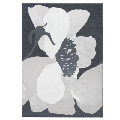 Szary dywan kwiat MIRANDA. Do salonu lub sypialni duży szary dywan 140x200 z kwiatem. Nowoczesny skandynawski design