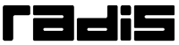 Czarno białe logo firmy Radis estońskiego producenta nowoczesnych mebli ze sklejki